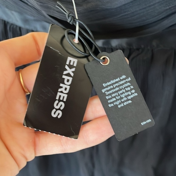 Brand New Express Silk Black V-Neck Swarovski Crystal Jeweled Party Top Dressy - Picture 4 of 16